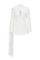 Nazlı Ceren Marylebone blazer with chiffon in white, tailored blazer featuring a stylish blend of fabric and elegant design.