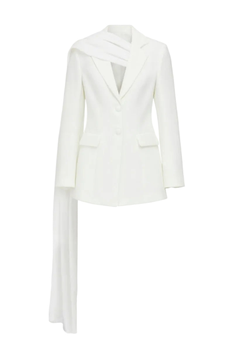 Nazlı Ceren Marylebone blazer with chiffon in white, tailored blazer featuring a stylish blend of fabric and elegant design.