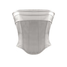 Silver satin Bridget corset top by Nazlı Ceren featuring a fitted design and elegant detailing.