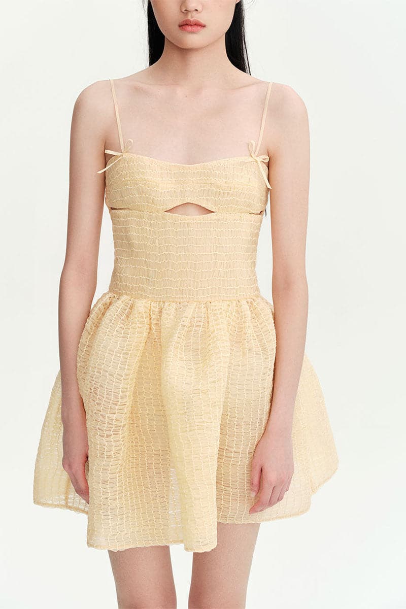 BEIGE SADIE SHIRRED SILK MINI DRESS - CULT MIA