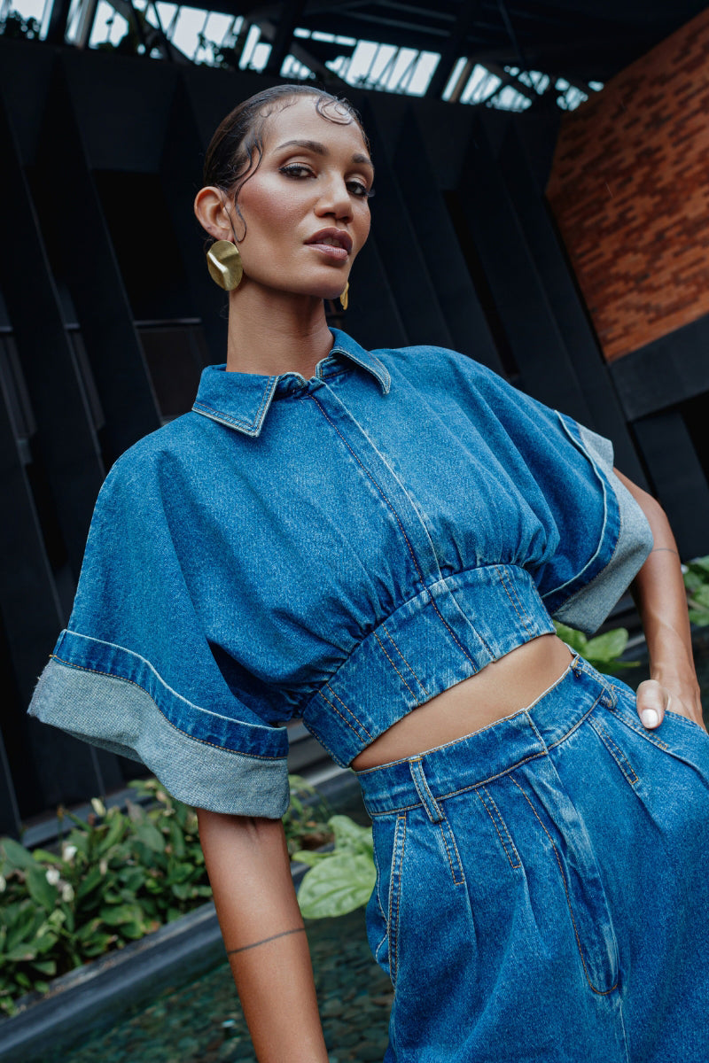 ALU DENIM CROP TOP IN INDIGO DENIM