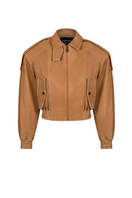 Laretaggio Tivoli Crock Leather Jacket showing front view with detailed brown leather and stylish design.