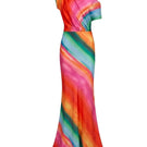Sisters Nikki maxi dress in Sunset Serenade featuring a flowing silhouette and vibrant sunset-inspired colors.
