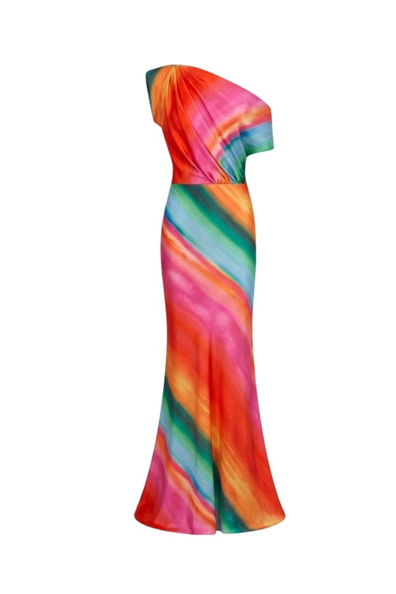 Sisters Nikki maxi dress in Sunset Serenade with flowing fabric, sleeveless design, and floral pattern perfect for summer wear.