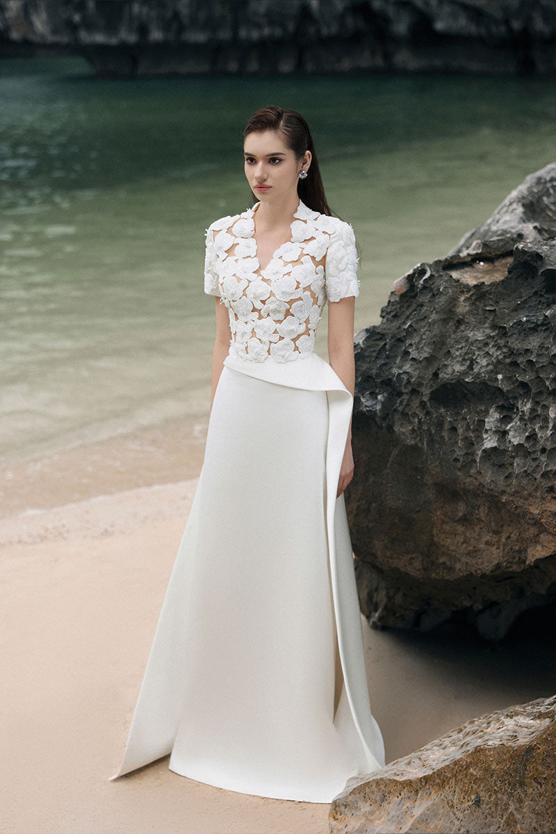 SATIN TAFFETA DRESS IN WHITE - CULT MIA