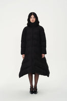 Chictopia LELA down coat in black with hood and quilted design, stylish winter outerwear for cold weather.