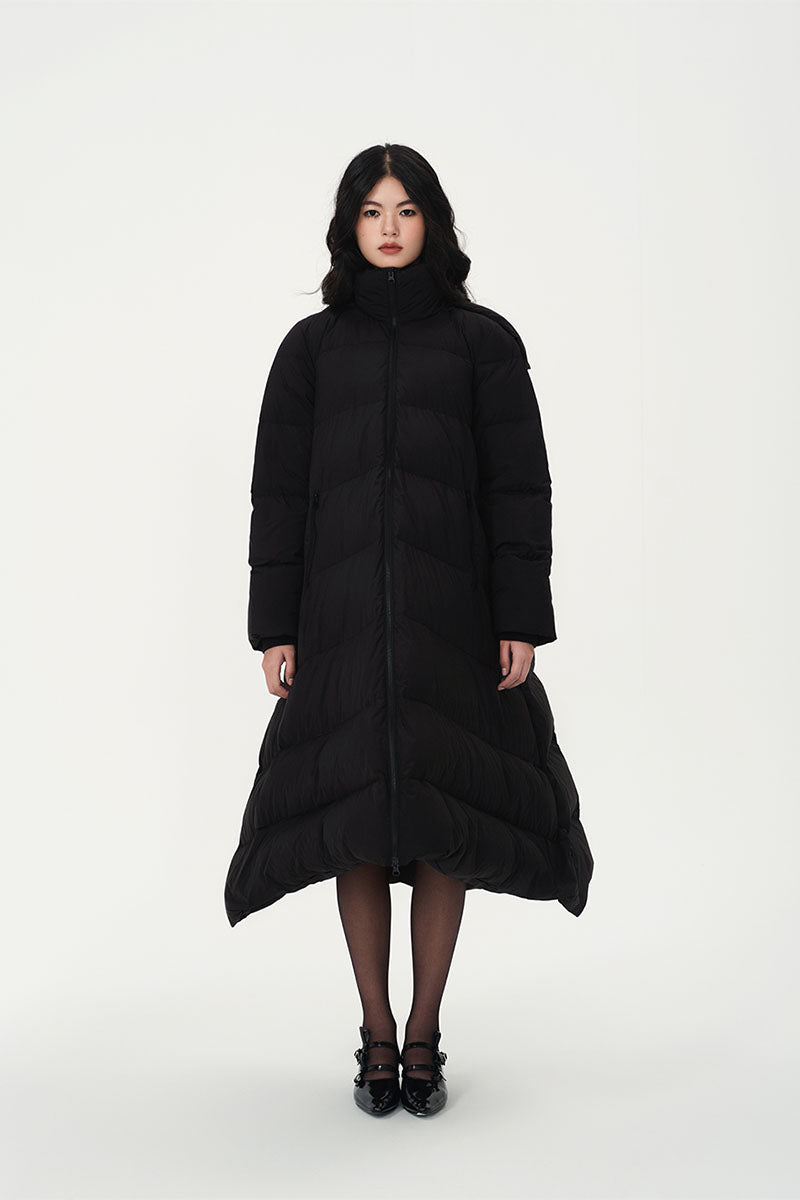 Chictopia LELA down coat in black with hood and quilted design, stylish winter outerwear for cold weather.