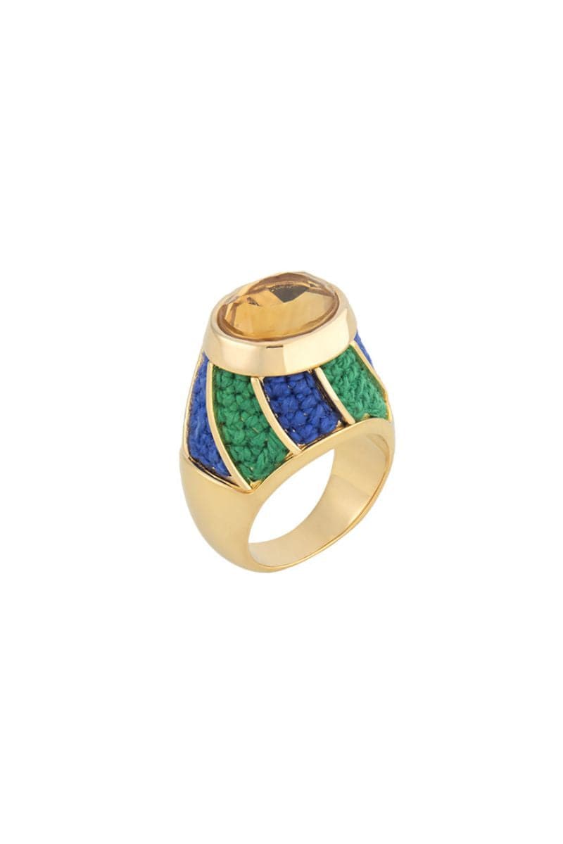 Maria Frering blue and green lolly ring featuring colorful, playful design on a sleek silver band.
