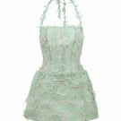 Mint green ELISA lace mini dress by 21Six, featuring delicate lace details and a fitted silhouette.