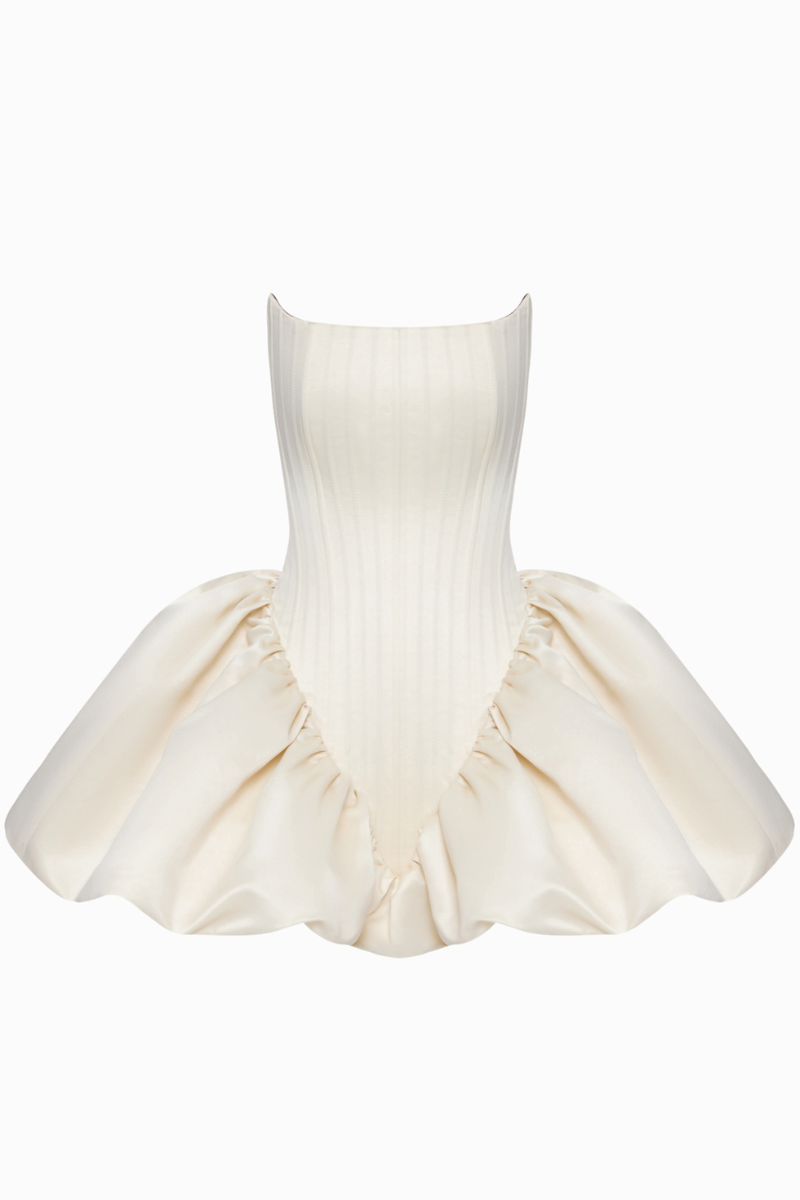 BalYKina violet two-sided mini dress with a stylish design, shown from the front in this image.