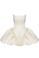 BalYKINA violet two-sided mini dress shown from the front, featuring dual-sided design and stylish fit.