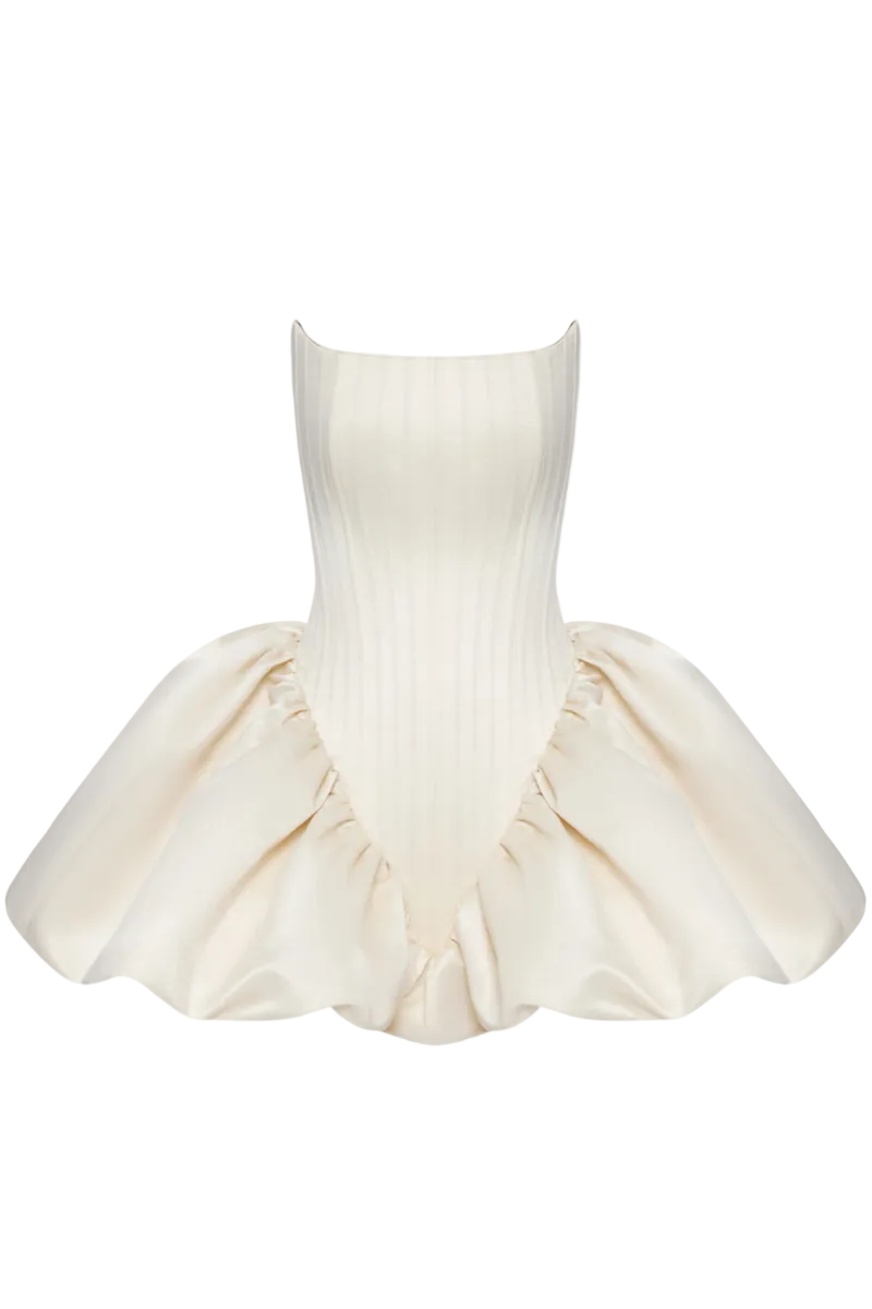 BalYKINA violet two-sided mini dress shown from the front, featuring dual-sided design and stylish fit.