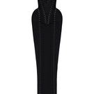Black MUNA gown with hooks by BALYKINA, featuring elegant fabric and detailed design, suitable for formal occasions.