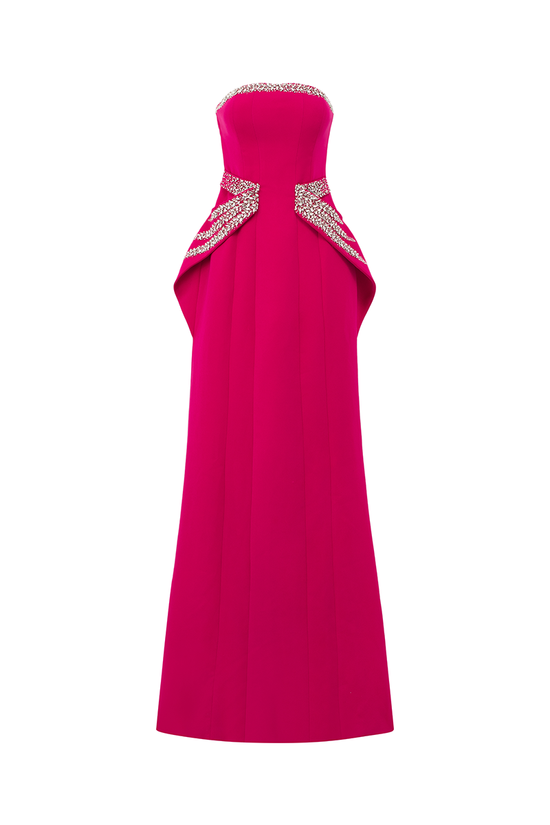 STRAPLESS FLARED HIP FLAP A-LINE DRESS - CULT MIA