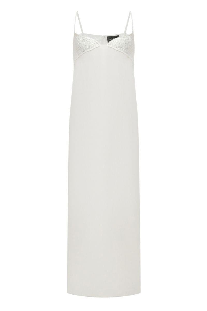WHITE MAXI DRESS WITH KNITTED TOP - CULT MIA