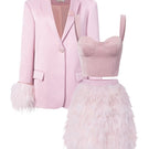 Baby pink Kiera taffeta feather blazer set by 21Six, featuring a stylish feathered blazer and matching co-ords for kids.