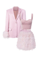 Baby pink Kiera taffeta feather blazer set by 21Six, featuring a stylish feathered blazer and matching co-ords for kids.
