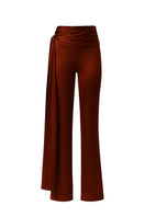Nazlı Ceren satin trousers in copper brown, stylish pants with a smooth, shiny finish and tailored fit.