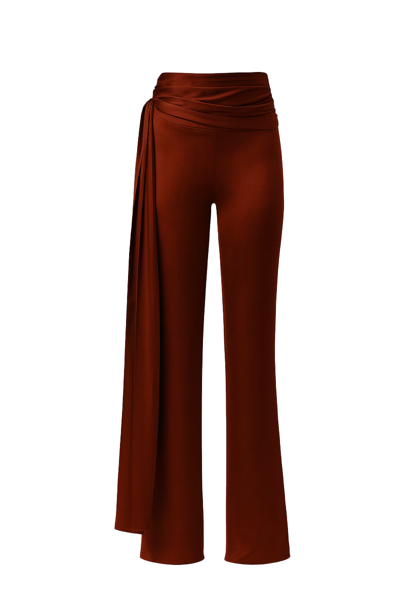Nazlı Ceren satin trousers in copper brown, stylish pants with a smooth, shiny finish and tailored fit.