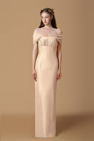 Cream taffeta silk lined gown by I.H.F featuring elegant fabric and tailored design, perfect for formal occasions.
