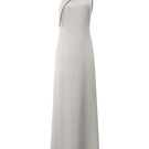 Silver satin maxi dress by Nazlı Ceren featuring a flowing, elegant design with long sleeves and a fitted waist.