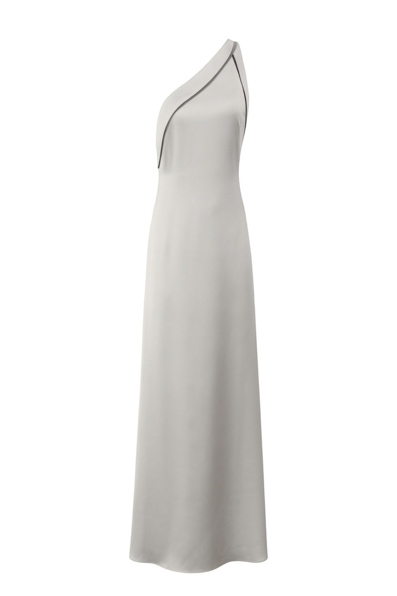 AIMEE LONG SATIN DRESS IN SILVER LINE