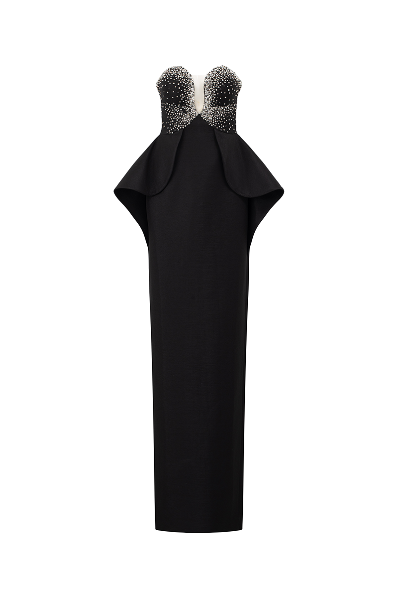CRYSTAL STRAPLESS PEPLUM DRESS - CULT MIA