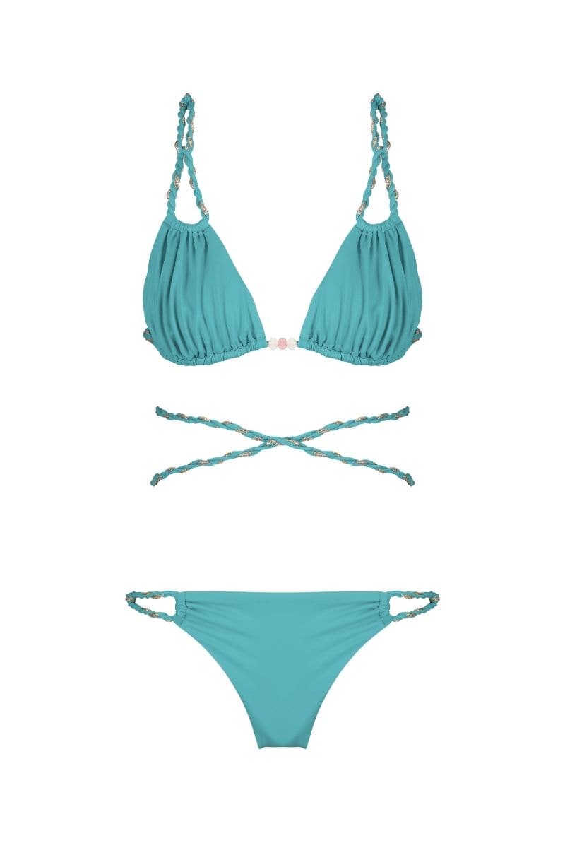 Maliluha Mint Dreamer bikini set featuring a mint green bikini top and bottom with stylish design on a white background