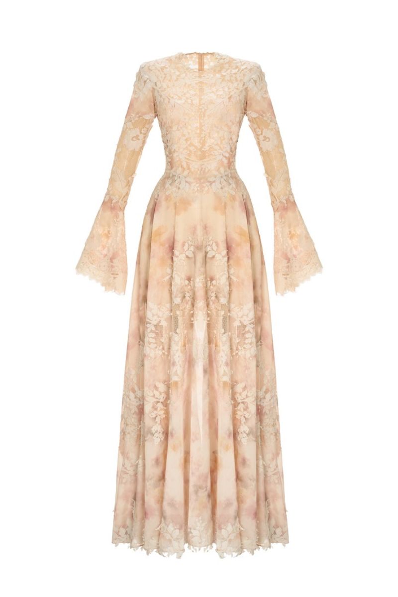 PEACH LACE APPLIQÚE MIDI DRESS - CULT MIA
