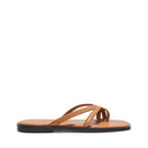 Tan KIÓHNE MARK sandals featuring open-toe design and ankle straps, showcasing stylish and comfortable footwear.