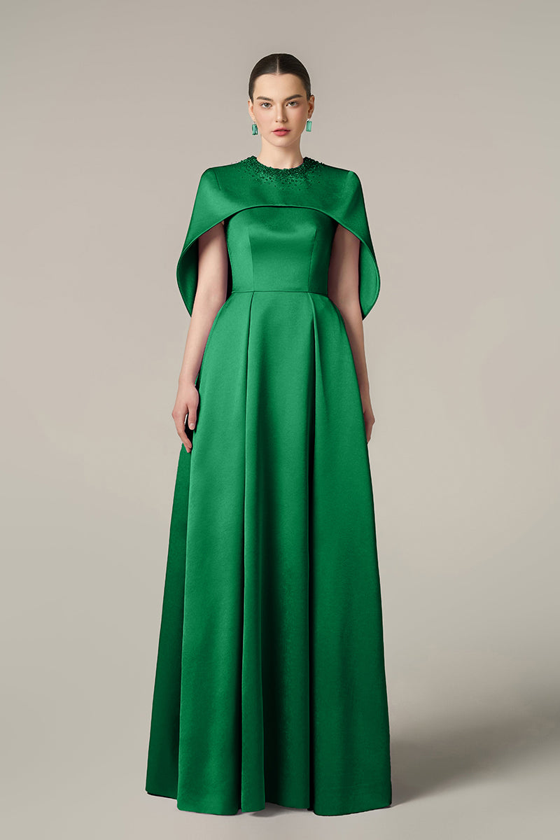 SILK TAFFETA DRESS IN GREEN - CULT MIA
