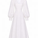 White BY HAÓ maxi dress with a structured design featuring clean lines and a flowing silhouette.