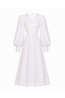 White BY HAÓ maxi dress with a structured design featuring clean lines and a flowing silhouette.