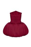 BalYKINA Clara Burgundy Mini Dress displayed on a mannequin, featuring a stylish, fitted design and elegant scoop neckline.
