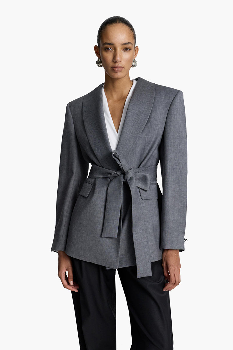 Acaria Studio Wisdom Blazer, tailored blazer with structured fit, in a stylish neutral color, displayed on a hanger.