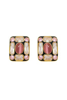 Nana Jacqueline Mirabel cat eye stone earrings with gold-tone hooks, featuring oval-shaped dark green cat eye stones and elegant design.