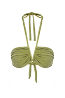 Suncillo Virna sparkly lime green bikini top with shimmering fabric and adjustable straps, perfect for beach or poolside wear.