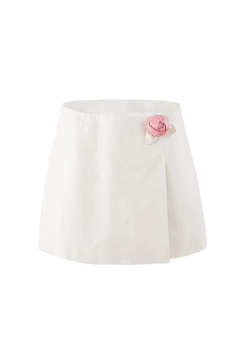IVORY ROSE APPLIQUÉ TANK TOP AND MINI SKIRT SET - CULT MIA