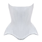 Light-blue Irma corset top by Balykina featuring structured design and adjustable straps, shown on a model.