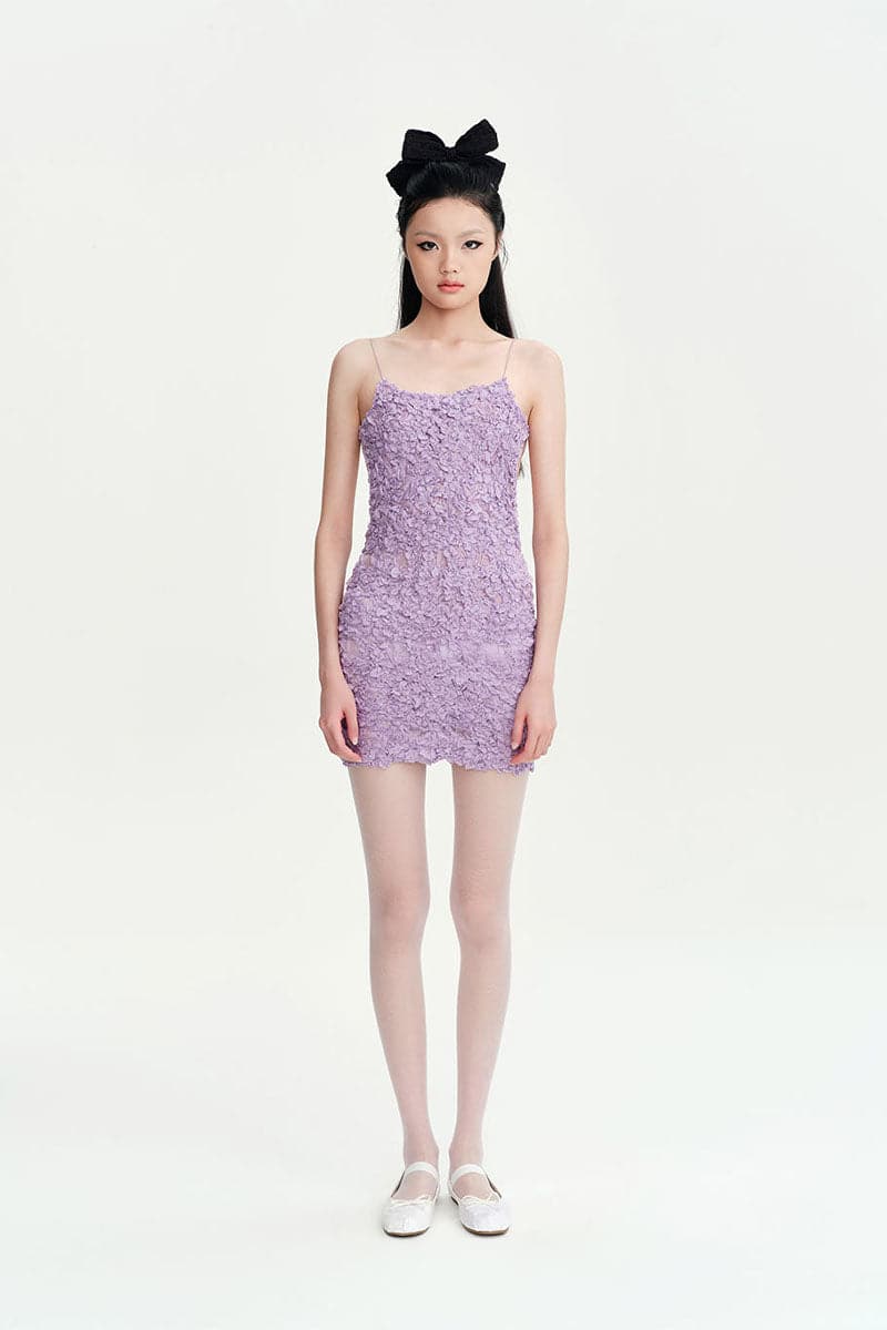 LILAC GIA SMOCKED SILK CHIFFON MINI DRESS - CULT MIA