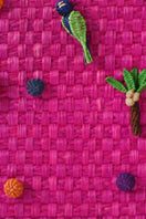 Pink Pájara Pinta Pajarita tote bag with shoulder strap, showcasing woven design and vibrant color.