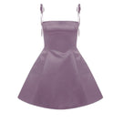 Nazlı Ceren Juniper Mini Dress in mauve, showcasing a stylish short dress with a fitted silhouette and elegant neckline.