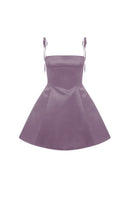 Nazlı Ceren Juniper Mini Dress in mauve, showcasing a stylish short dress with a fitted silhouette and elegant neckline.