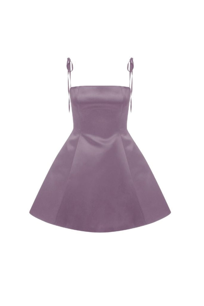 Nazlı Ceren Juniper Mini Dress in mauve, showcasing a stylish short dress with a fitted silhouette and elegant neckline.