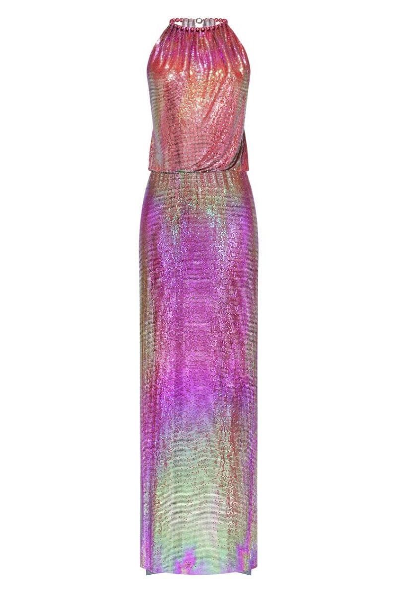 OLYMPIA PINK IRIDESCENT MESH MAXI DRESS - CULT MIA
