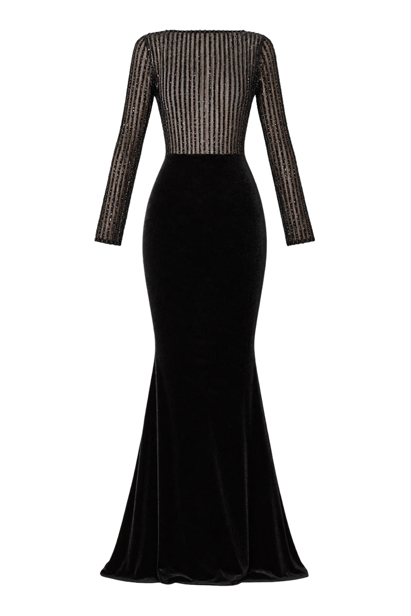 Nur Karaata AURELINE gown, elegant formal dress with intricate details, showcased on a model.