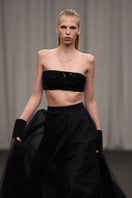 Lili Blanc crystal-embellished crop top and skirt co-ords set, featuring a stylish matching crop top with sparkling details and a coordinating skirt.