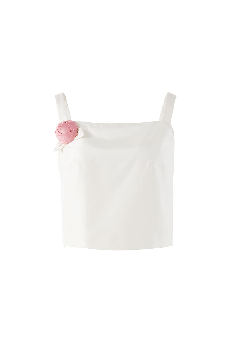 IVORY ROSE APPLIQUÉ TANK TOP AND MINI SKIRT SET - CULT MIA