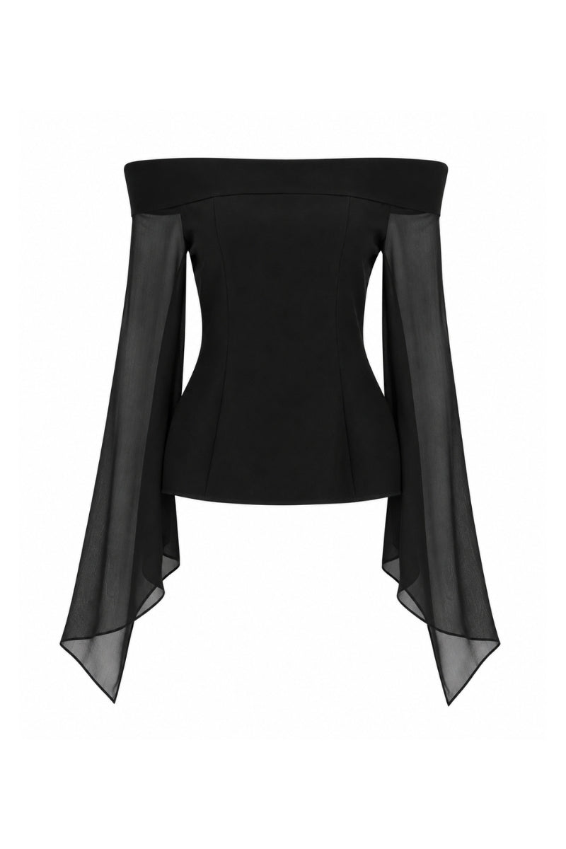 Lili Blanc Flow Veil Top in lightweight, flowy fabric with delicate draping, perfect for casual or dressy occasions.
