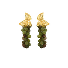 Peracas Dafne earrings in vibrant green with gold accents, showcasing elegant dangle design on a white background.